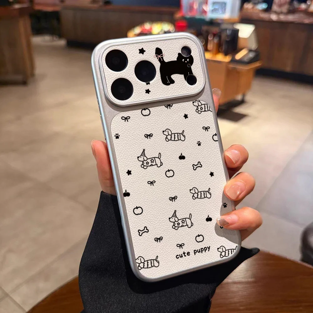 Cute Puppy Leather Phone Case For iPhone 17 Pro Max Cases 13 14 16 11 12 15 Pro Cartoon Dachshund Shockproof Protective Cover - view 2
