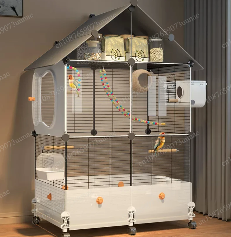 Large Bird Cage for Parrots Spacious Aviary with Standing Pole Luxury Cockatiel & Budgie Habitat Anti-Scatter Design Bird Villa
