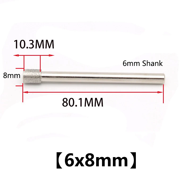 6Mm Shank 80Cm Uitgebreide Staaf Cilindrische Diamant Hoofd 6 8 10Mm Braam Slijpen Graveren Bit Voor Dremel rotary Gereedschap