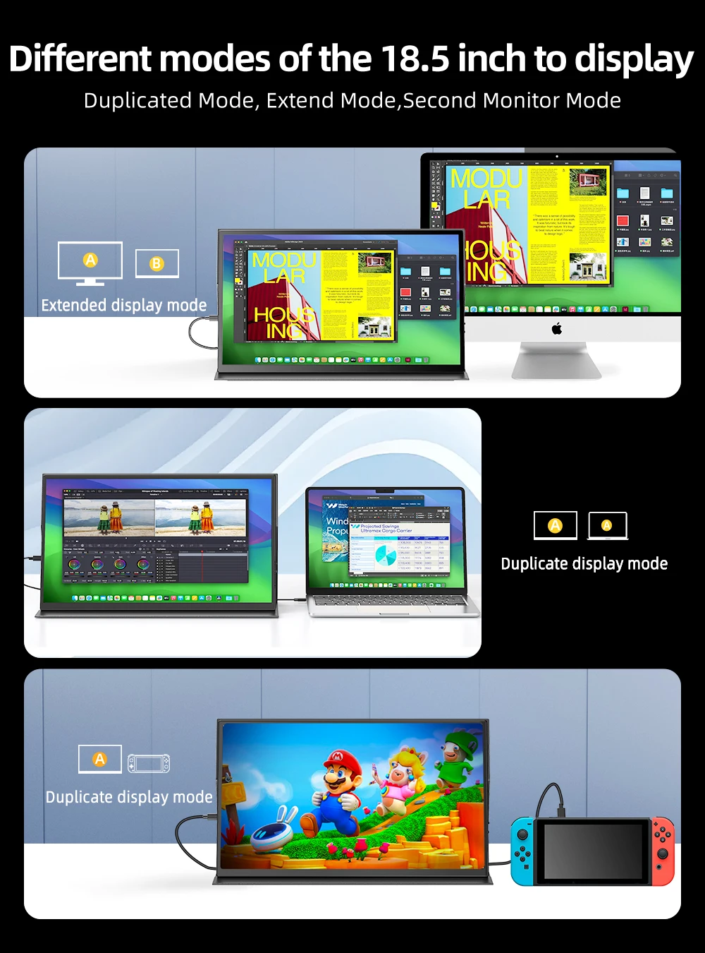 UPERFECT 18,5-Zoll tragbarer Monitor mit Touchscreen, 120 Hz Gaming-Display, 300 Nits, 1080P FHD IPS, 100 % sRGB, VESA & Smart Case, USB-C & MINI HDMI, Reise-Touchscreen mit 10 Berührungspunkten für Laptop, Computer, Spielekonsolen – Detail 9