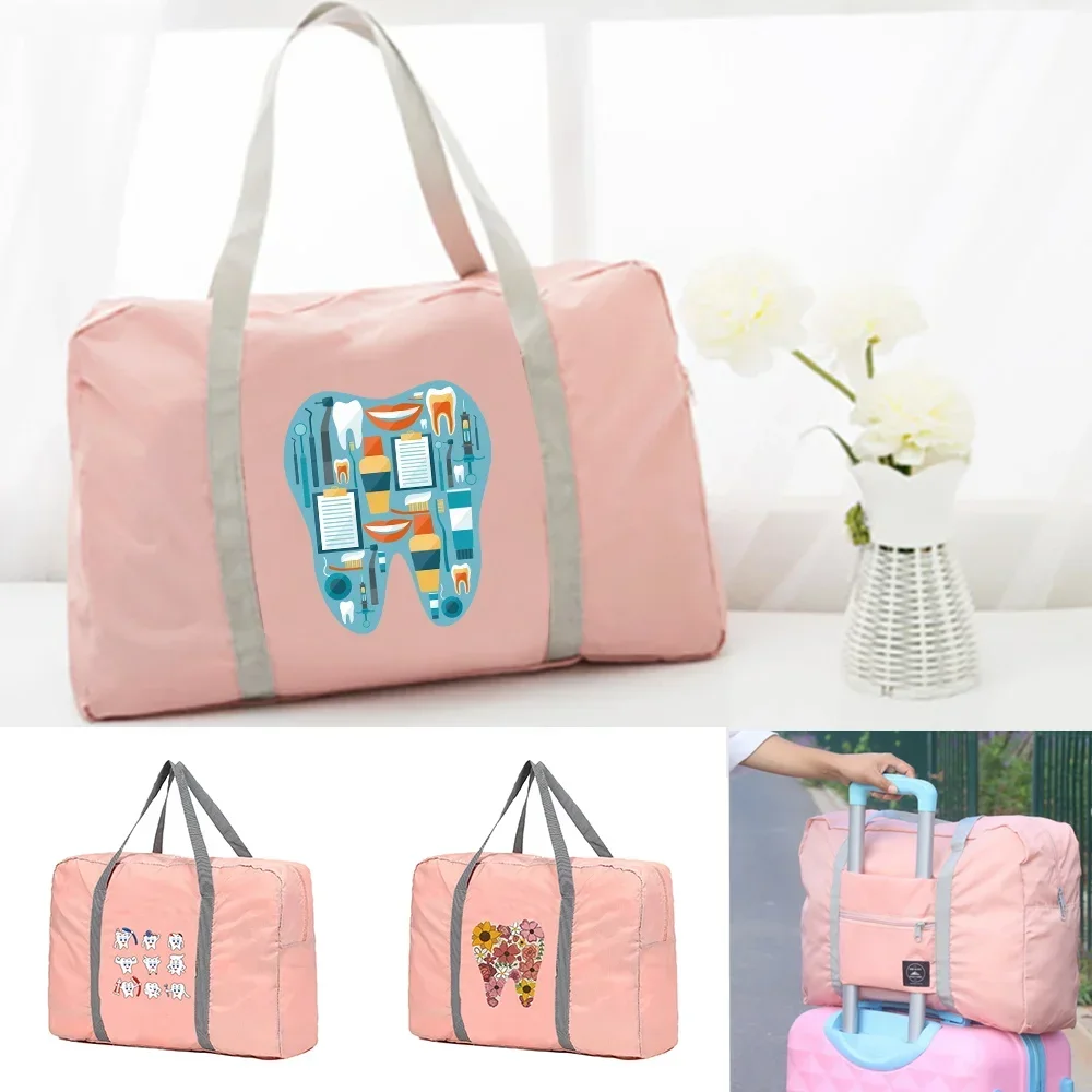 

Tote Bag Travel Luggage Bags Large Capacity Clothing Organizer Teeth Pattern Series Girl Lightweight Weekend Trip Overnight Bag