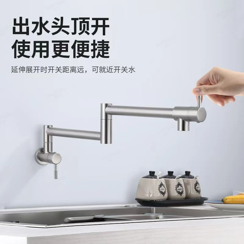 

304 stainless steel wall-mounted single cold biwitch foldable rotating kitchen vegetable basin faucet