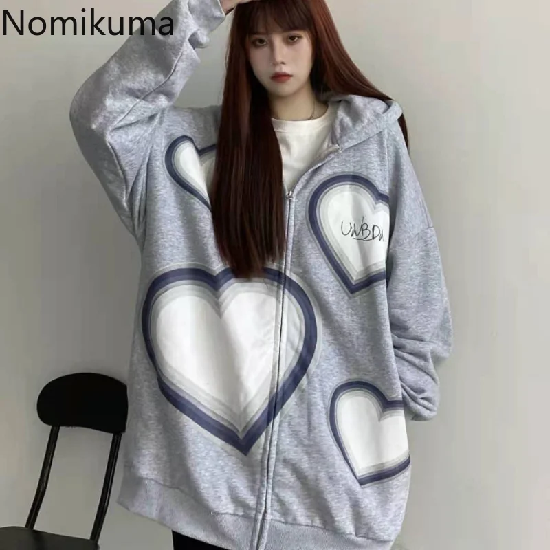 

Oversized Sweatshirts for Women Fashion Print Casual Y2k Tops 2023 Ropa Mujer Hooded Zipper Korean Hoodies Clothes for Teens