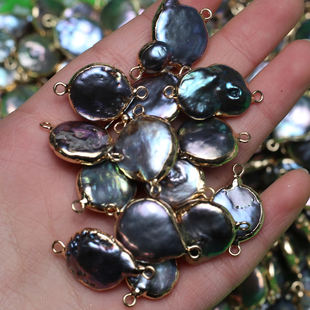 10PC Natural Freshwater Pearl Pendant Connector Irregural Black Pearl Connector for Making DIY Jewerly Earrings Bracelet 15x14mm