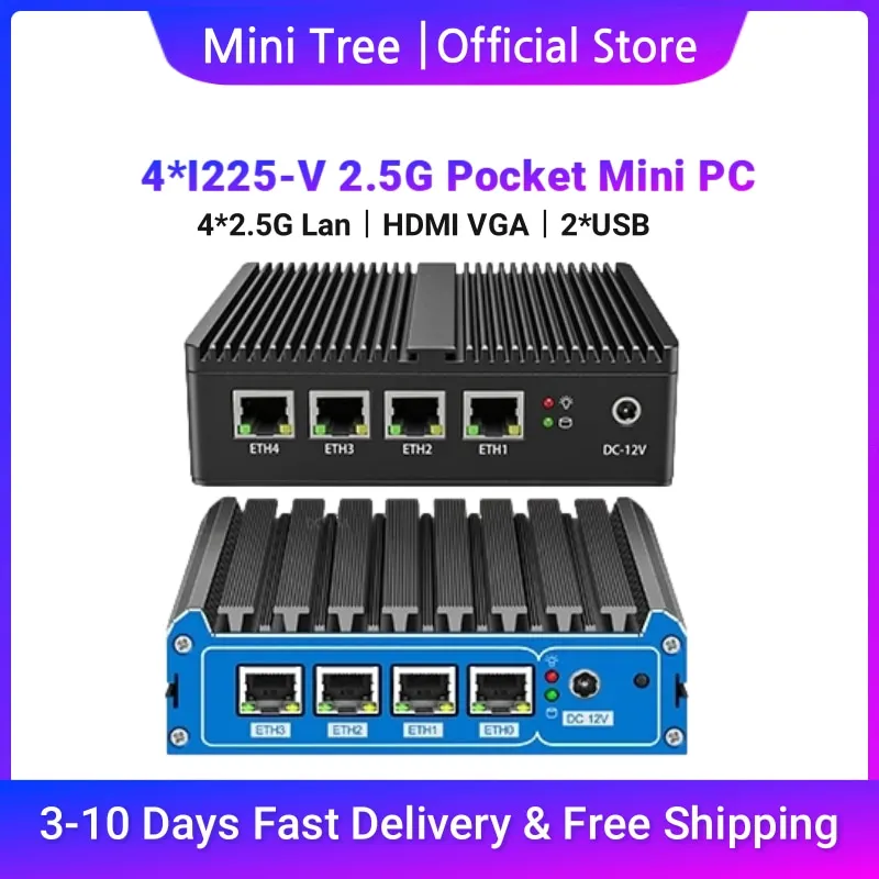 Mini PC industriale senza ventola J5005 Quad Core HDMI VGA 4xI226 2.5G Rete Home Office Mini firewall Router 16G DDR4 512GB SSD 4G
