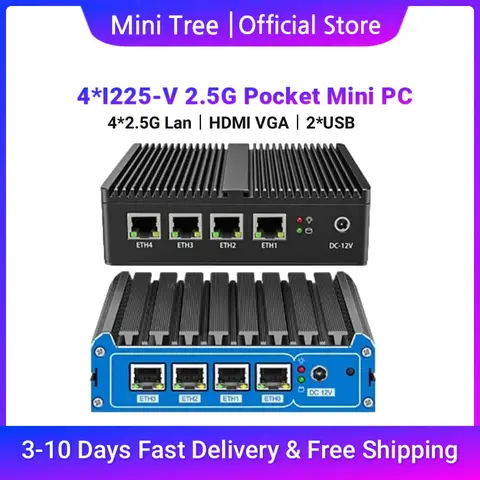 Fanless Industrial Mini PC J5005 Quad Core HDMI VGA 4xI226 2.5G Network Home Office Mini Firewall Router 16G DDR4 512GB SSD 4G