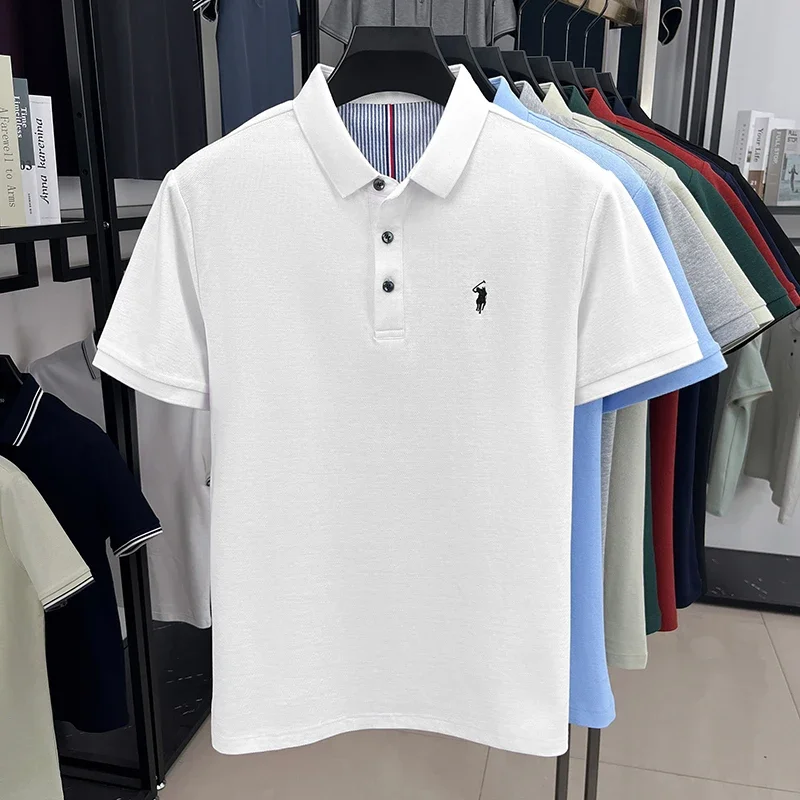 Men's short-sleeved round-neck shirt with floral embroidery on the back, golf sport casual T-shirt, summer fashionable polo shir