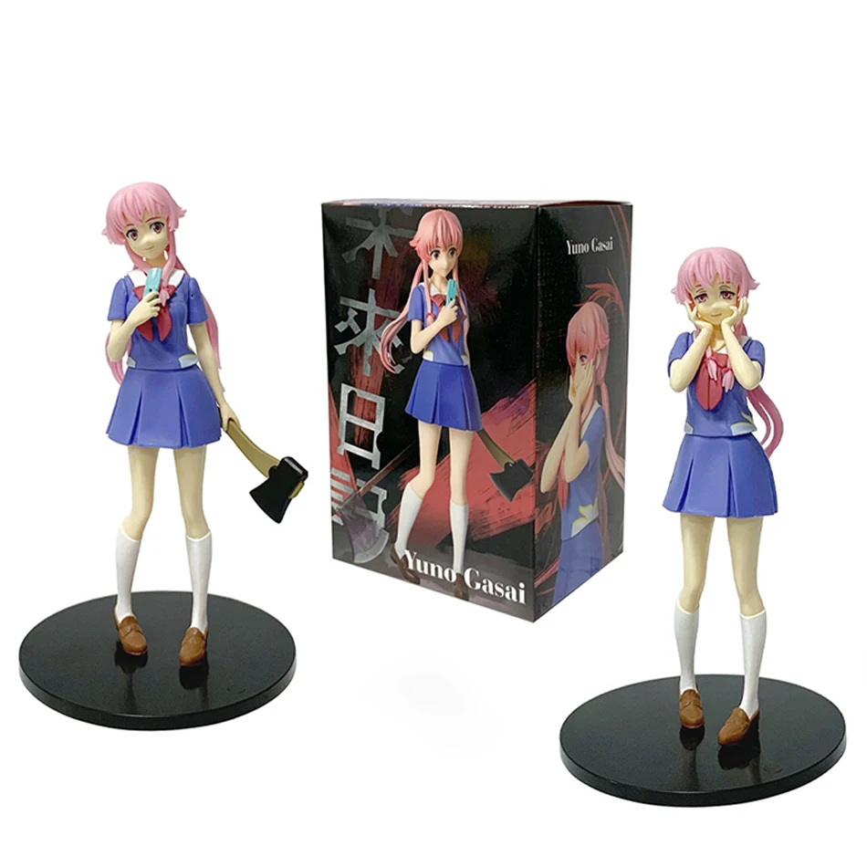 Hot 17cm Future Diary Mirai Nikki Gasai Yuno Anime Uniform Dress Standing Posture Action Figure Model Desktop Toy