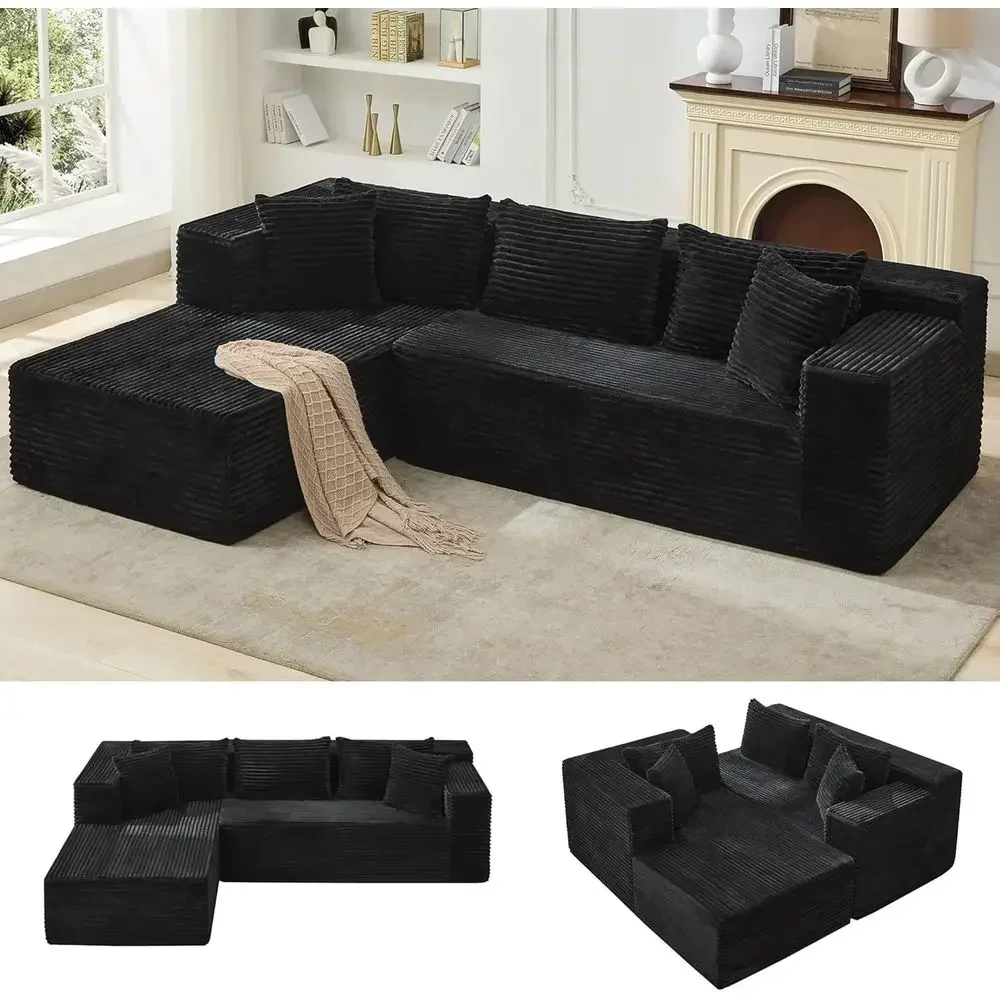106 L-Shaped Oversized Sofa in Black with Deep Seat, Sleeper Option, No Assembly Needed