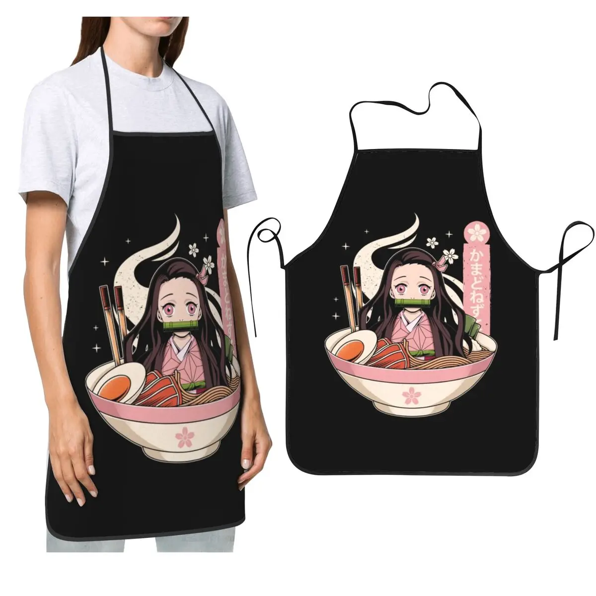 

Nezuko Ramen Фан-арт Убийца Демонов Фартуки Шеф-повар Кулинария Кухня Таблер Водонепроницаемый нагрудник Кухонная уборка Pinafore