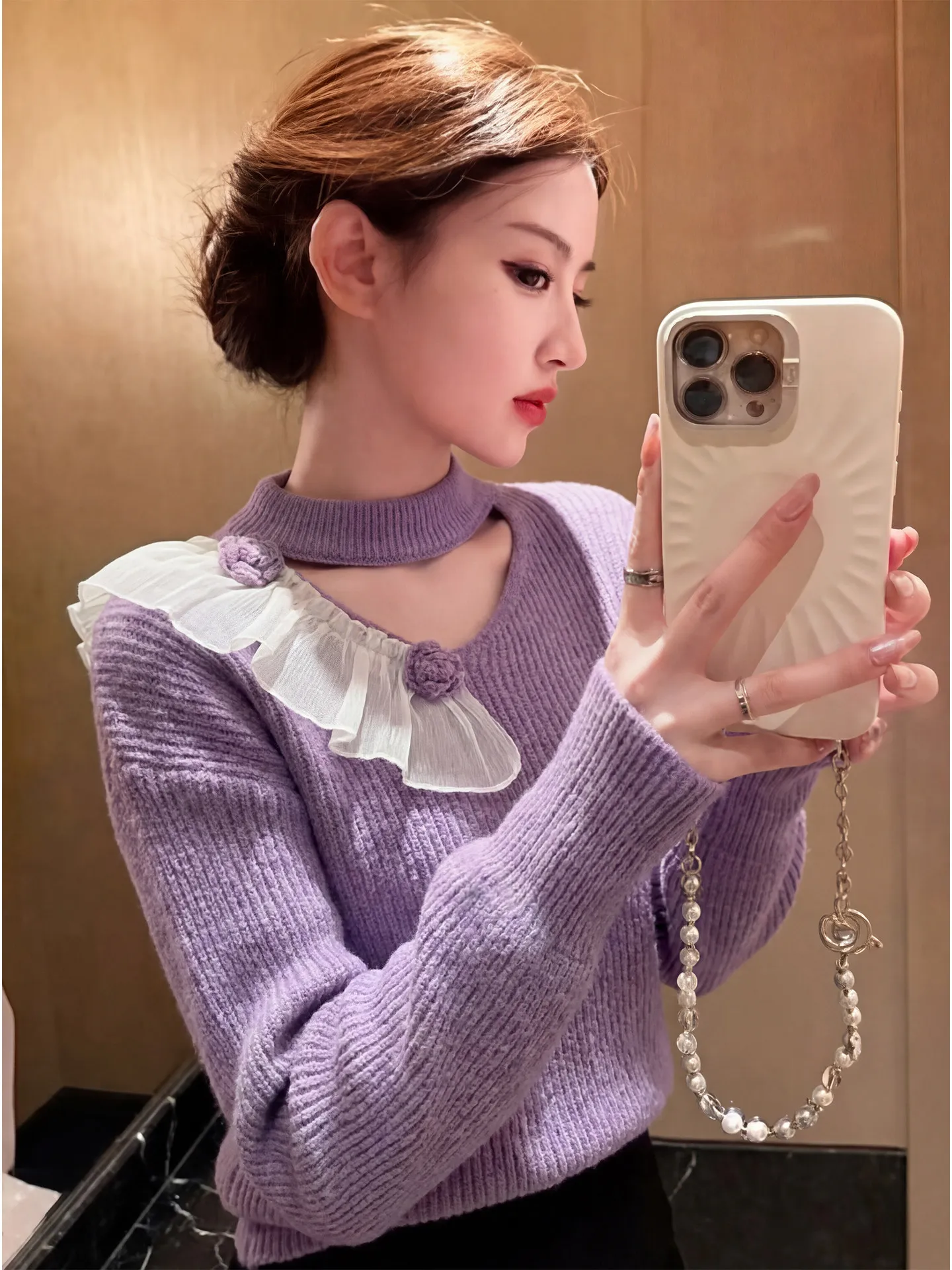 

Spring 2026 Women's plus Size Knitted Sweater with Hanging Ne Batwing Sves Purple Floral 3D Design Faionable Top