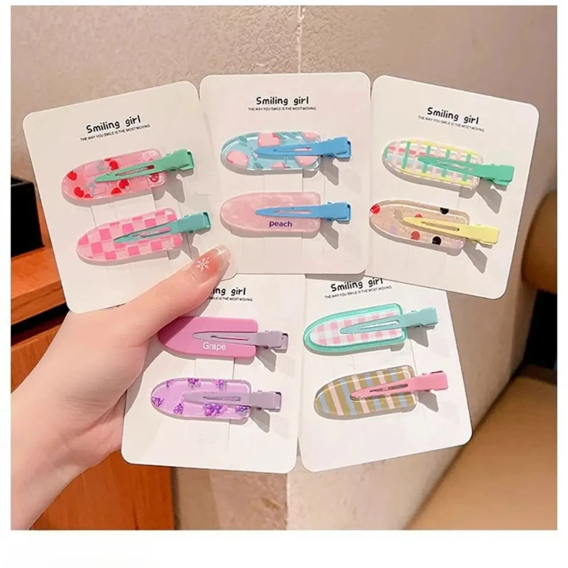

2pcs Candy Color Fruit Hair Bang Clip Summer Hairpin No Crease Acrylic Barrette Hair Side Clamp For Girl Hair Accessories