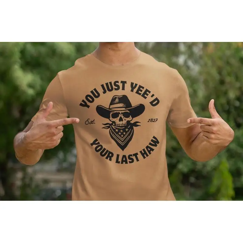

Футболка You Just Yeed Your Last Haw с черепом и ковбой