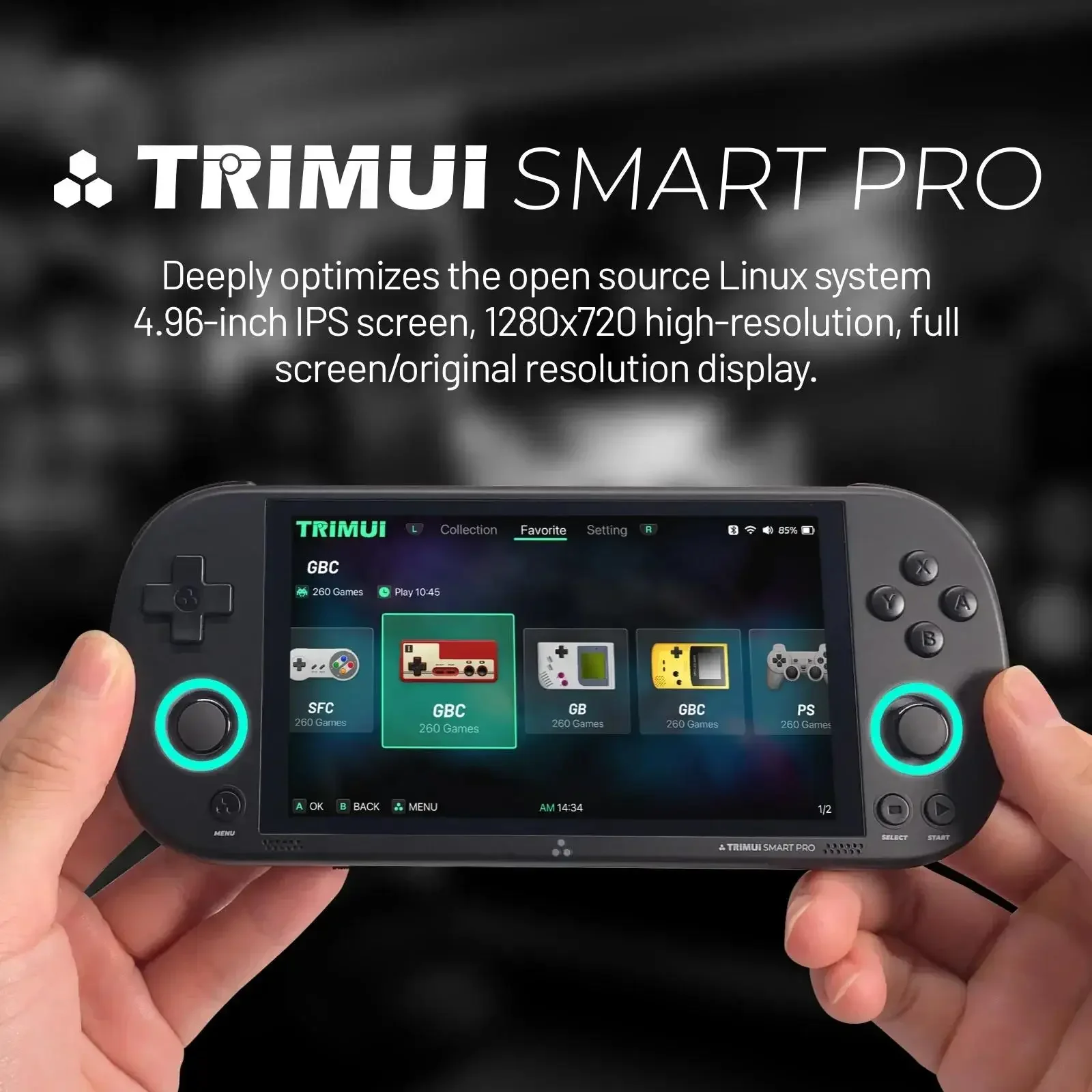 Trimui คอนโซลเกมมือถือหน้าจอ4.96นิ้ว, เครื่องจำลอง26ช่องแบตเตอรี่5000mAh คอนโซลวิดีโอเกมย้อนยุค