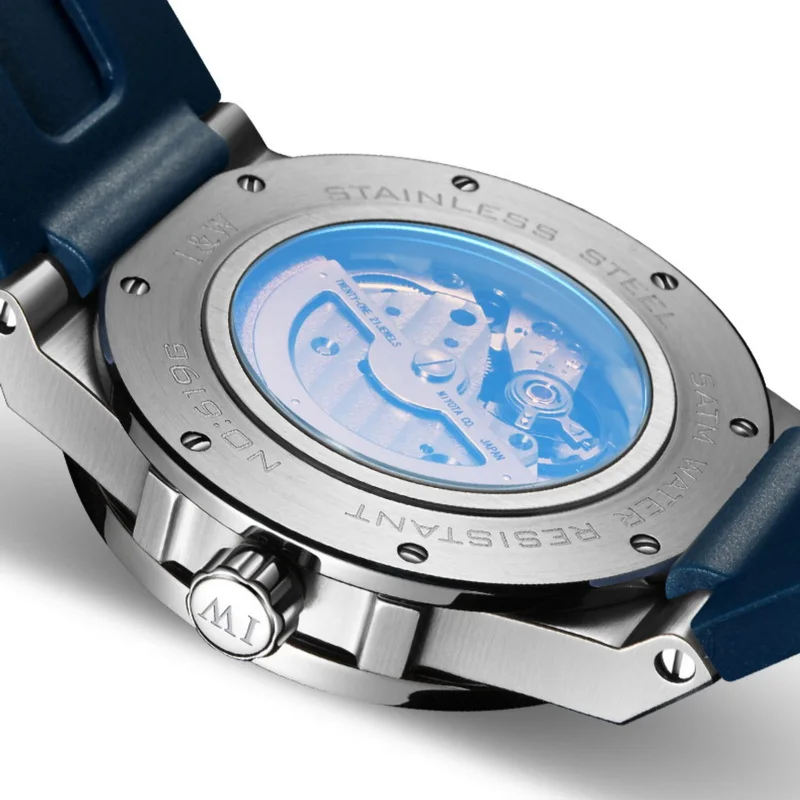 I&W Orologi di lusso da uomo 42mm Orologio alla moda Orologio da polso meccanico automatico Cinturino in caucciù luminoso impermeabile Zaffiro militare