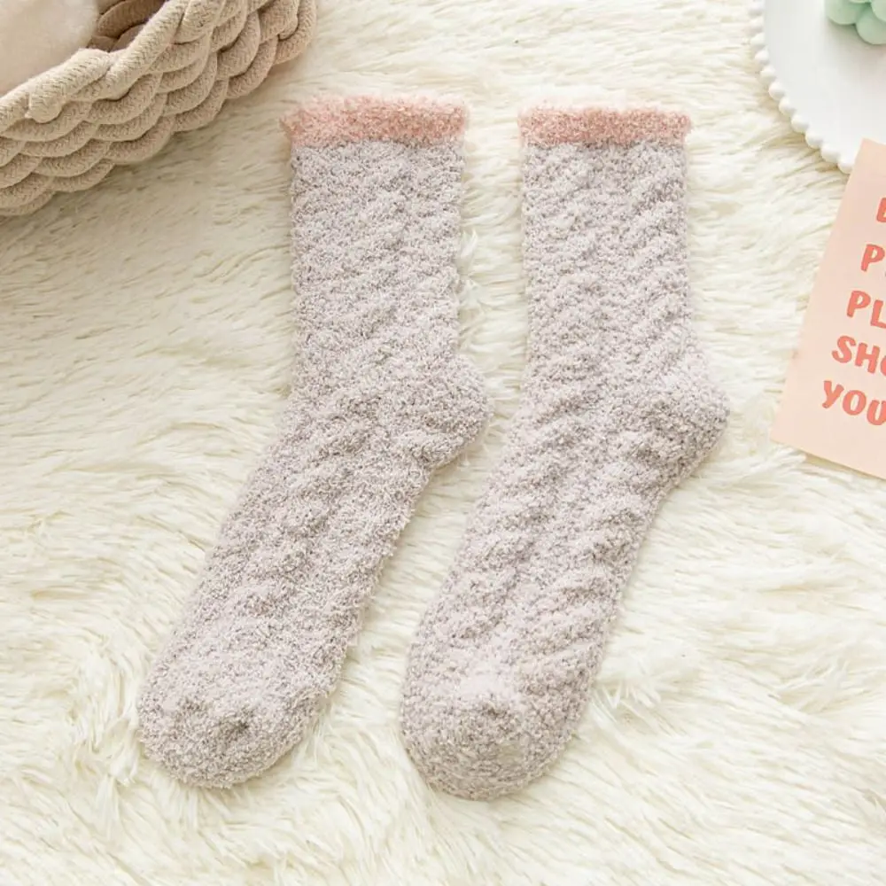 

6Pairs Fashion Plush Solid Fleece Socks Thicken Soft Coral Fleece Socks Hosiery Warm Winter Floor Socks Women