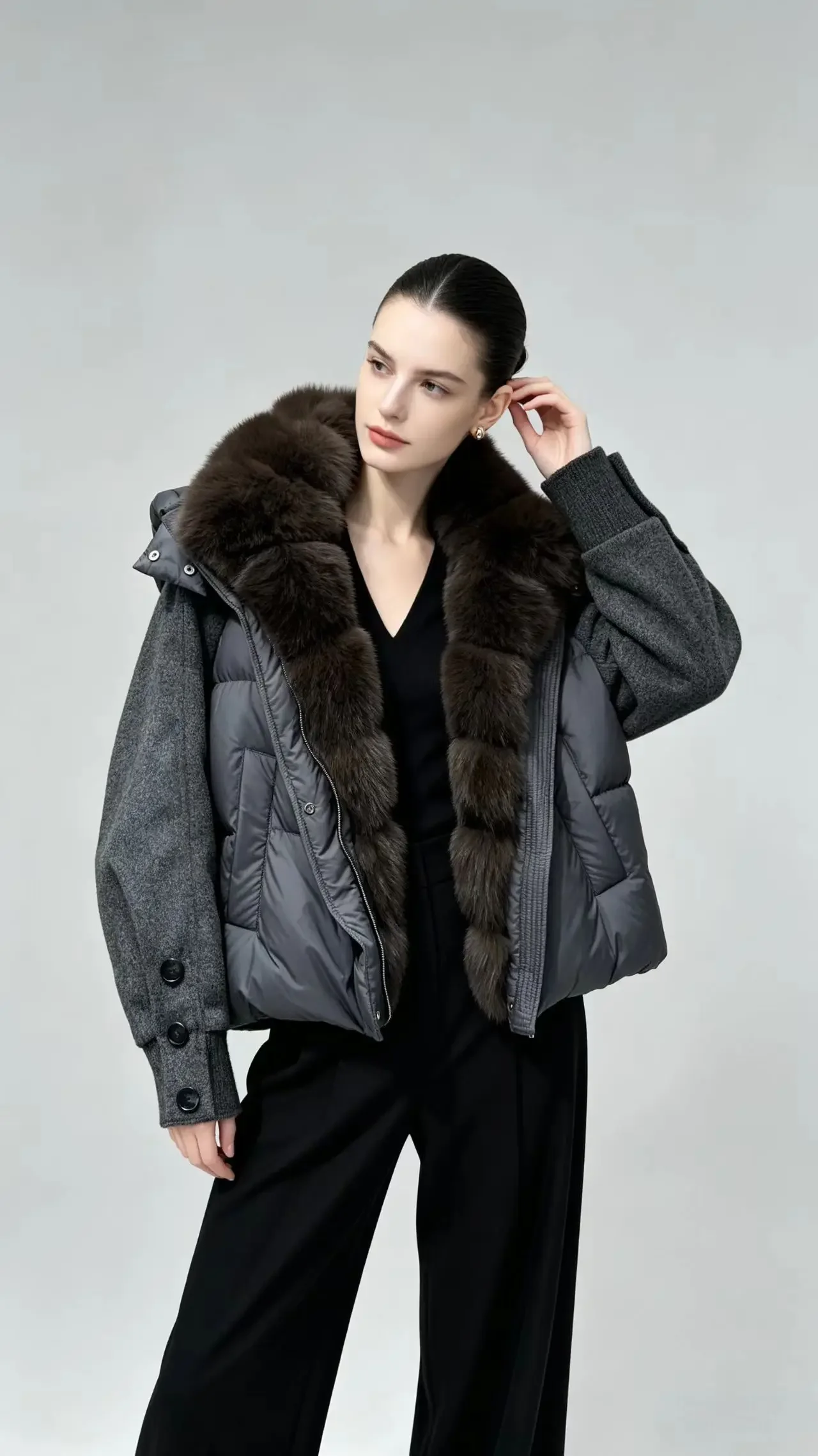 OFTBUY New Winter Warm Cropped Natural Fur Down Cclothing Women Short Duck Down Jacket Real Fox Fur Collar Puffer Coat Female