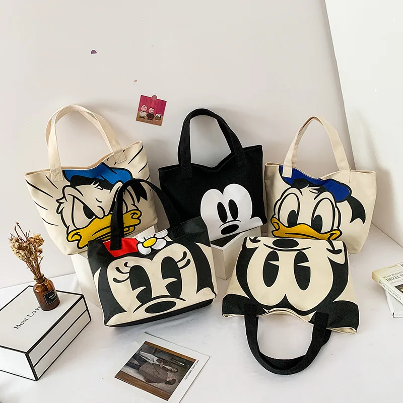 Disney Mickey Mouse Shopping Bag Boys Girls Large Capacity Shoulder Bag Ladies Canvas Cartoon Shoulder Bag Ladies Handbag