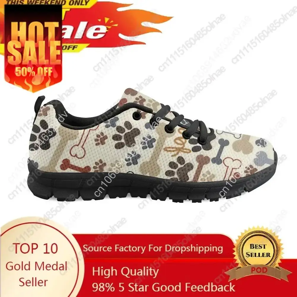 Cute Pets Dogs Footprints Paw Pattern Woman Shoes Heart Love Heartbeat Print Women's Low Top Casual Sneakers Ladies Big Footwear
