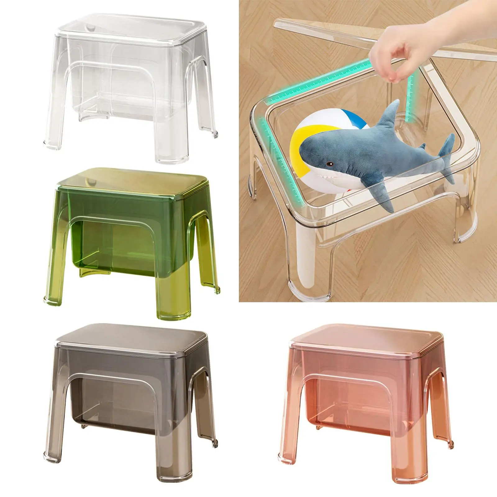 Step Stool Strong Bearing Transparent Minimalist Footstool Storage Ottoman Entryway Shoe Stool for Laundry Home Bedroom Kitchen