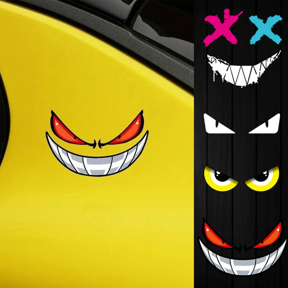 

Devil's Eye Reflective Vinyl sticker Demon grinning with bared teeth Motorcycle Body Helmet Windshield Car Truck Fuel Tank Caps