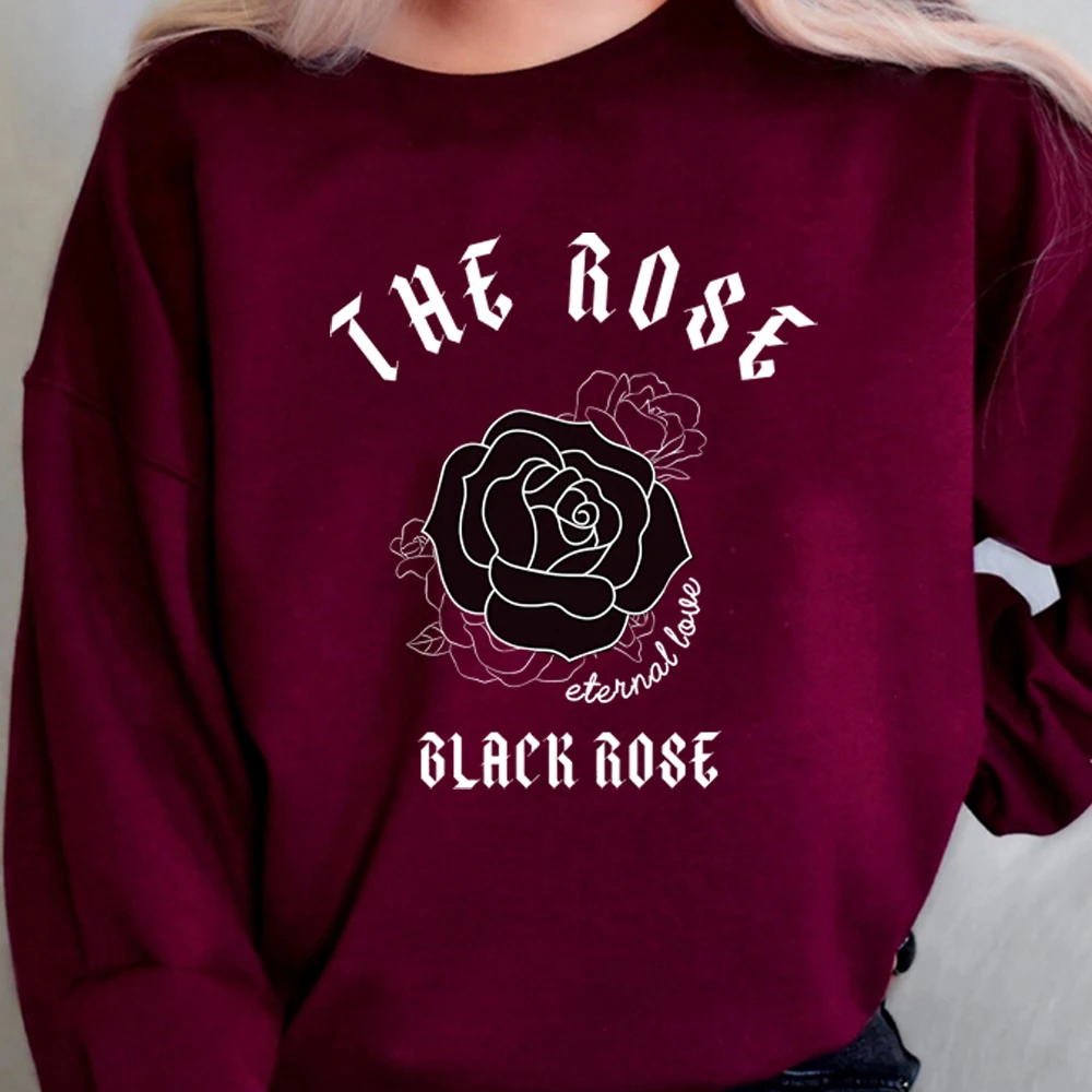 Vintage The Rose Kpop Sweatshirt Kpop Concert Shirt K-pop Sweater Korean Rock Hoodie Black Rose Top Unisex Long Sleeves Tops