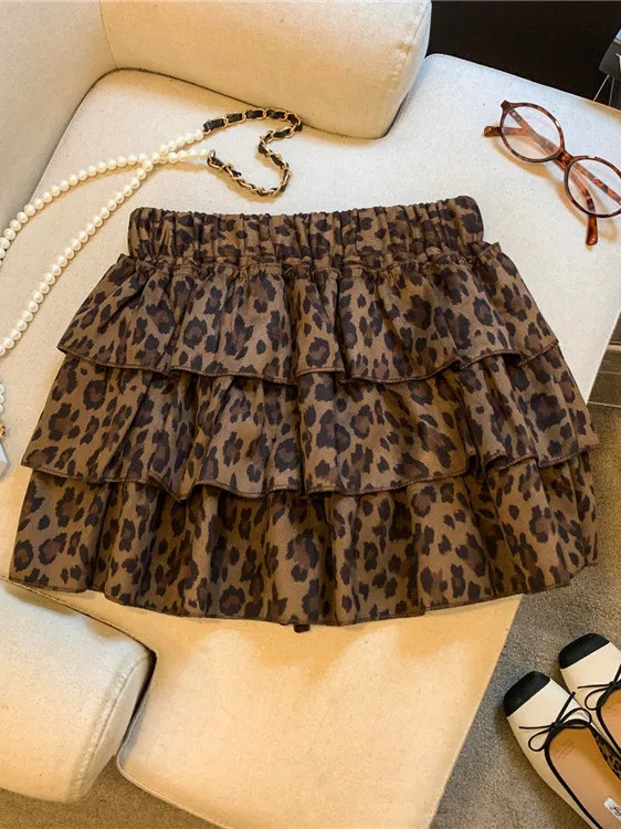 Korean Style Leopard Print Puffy Cake Short Skirt Women's New 2026 Autumn Small Size Age Reduction Versatile Half-length Skirt