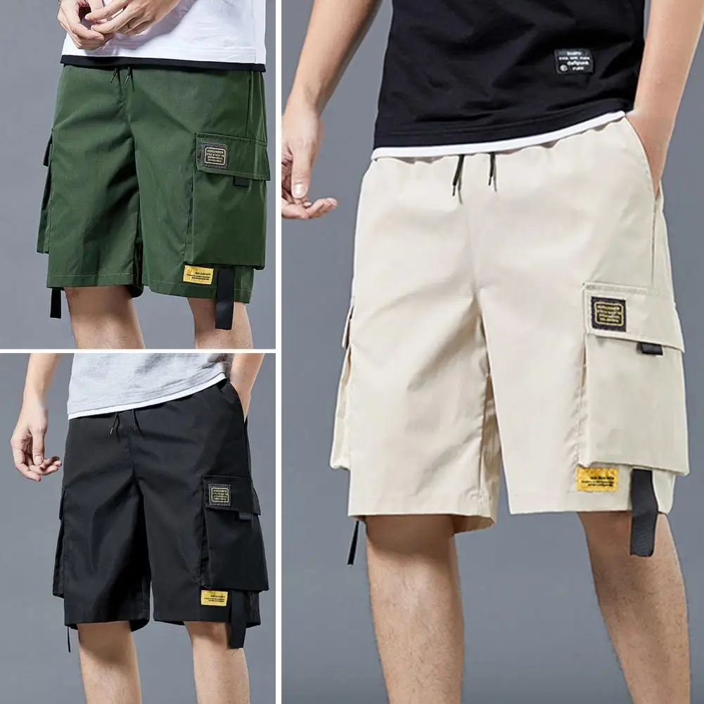 Summer Shorts Solid Color No Constraint Drawstring Stretchy Waist Summer Shorts Leisure Men Cargo Shorts Daily Clothes