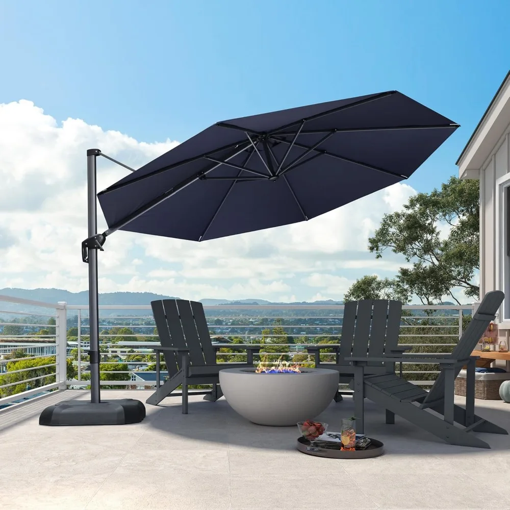

aluminum cantilever round patio umbrella with 360-degree rotation for outdoor garden, deck, and pool use