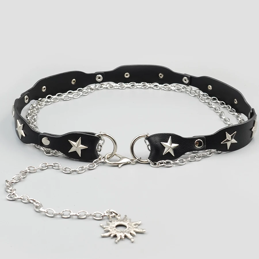 เข็มขัด Pu สไตล์ Cowgirl ตะวันตกพร้อมแหวนโลหะ - เข็มขัดโซ่หมุดย้ําย้อนยุค Y2K สําหรับเดรสและวันหยุด