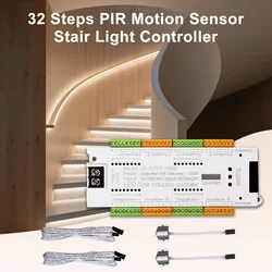 V2 PIR Motion Sensor Stair Light Controller 32 Channels LED Stair Controller For Stairway Dim LED Strip Lighting DC12V 24V