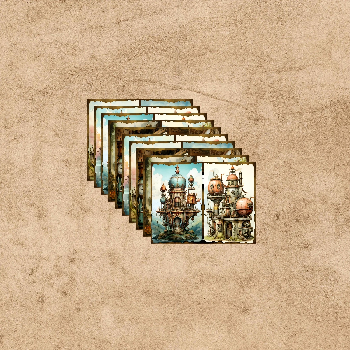 10 Sheets A5 Size Steampunk Mechanical Architecture Landscape Background Vintage Grunge Journal Planning Scrapbooking