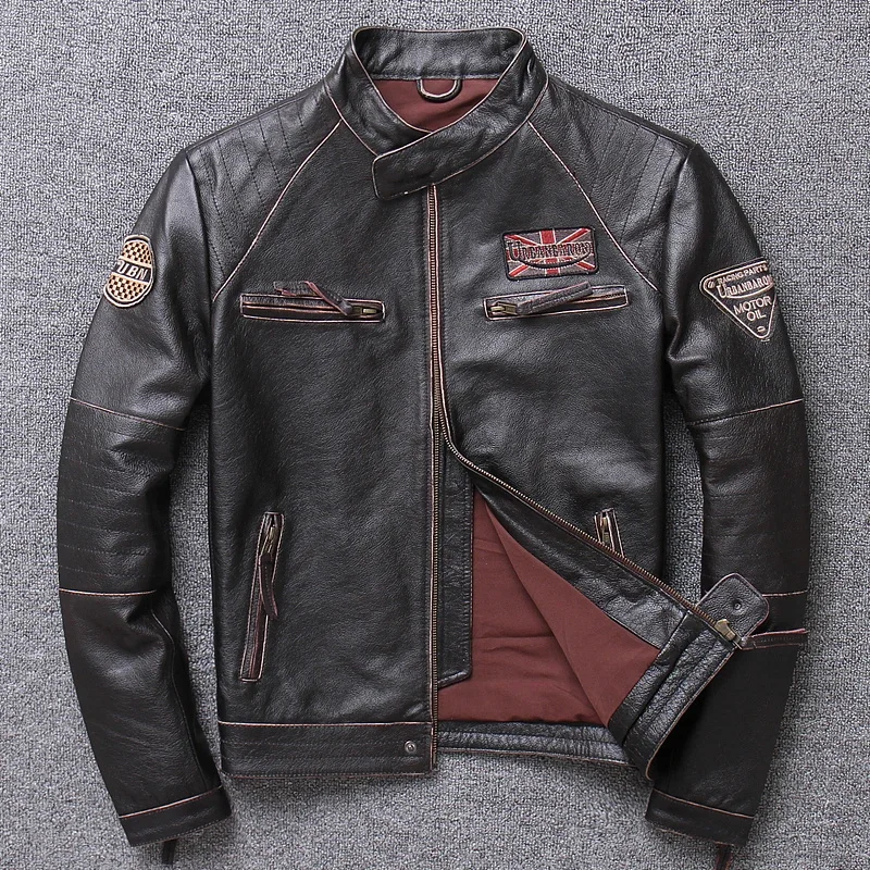 Men's Genuine Leather Black Jackets Brand Large Size Professional Motorcycle Biker Soft Jacket High Quality Pattern Zipper Coat