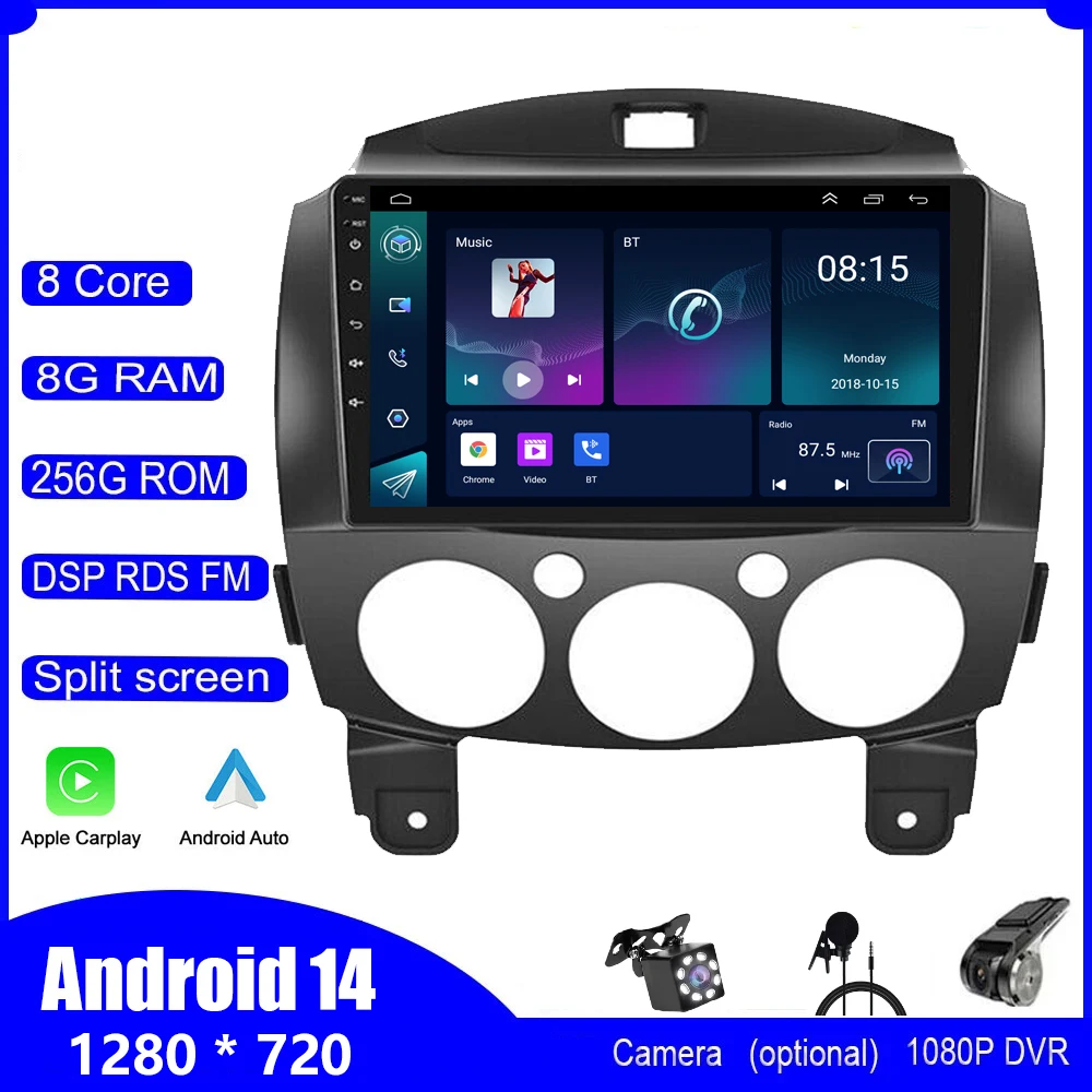 

Android 14 Car Radio Multimedia Video Player For MAZDA 2 Mazda2 2007-2012 2013 2014 Navigation GPS 4G+WIFI Carplay Head Unit