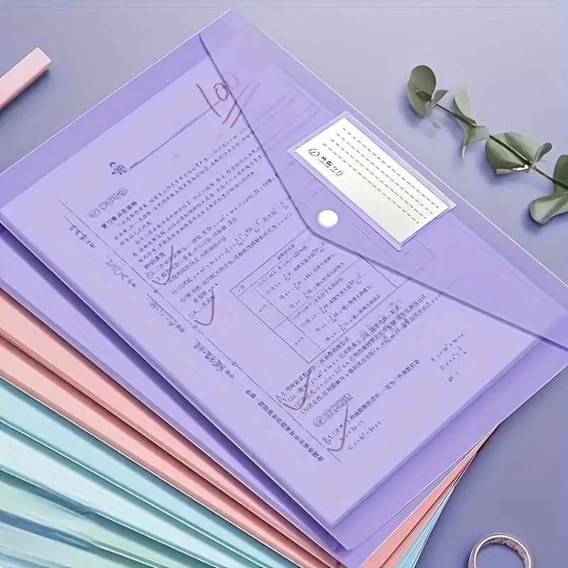 10pcs/20pcs/5pcs A4  File Folder with Buckle Closure, Transparent Thickened Document Storage Bag, Suitable for Students And Office Use, Office File Folder Fashion Document Storage