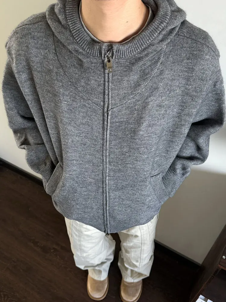 

Retro American Cleanfit Hooded Open Cardigan Sweater Men Women Autumn Winter Loose Lazy Casual Versatile Knitted irt