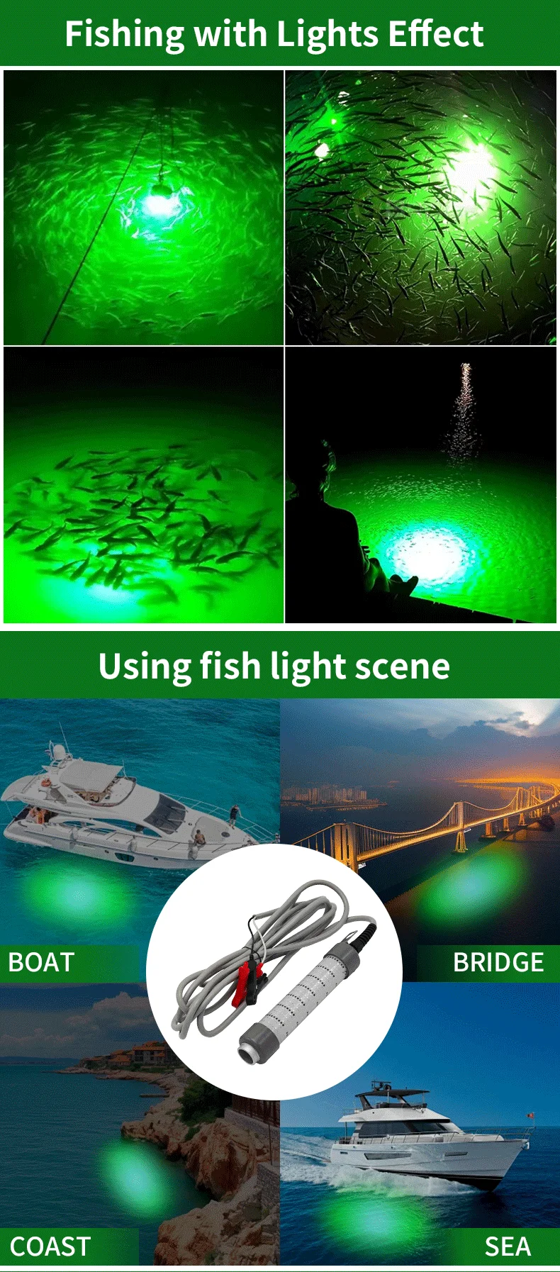 400w Underwater Fishing Light Stick Attracting Squid Cuttlefish Commercial Light Gear