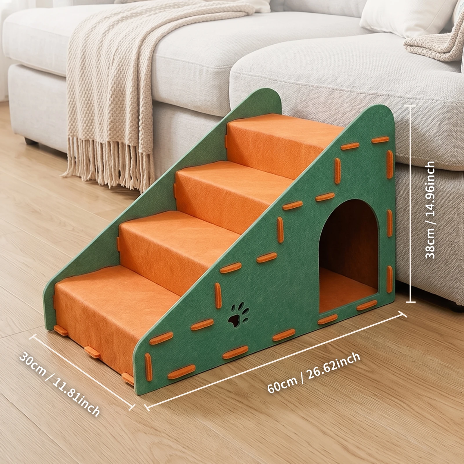 Three-In-One Multi-Functional Cat Staircase - 4-Step Portable Pet Staircase, Suitable For Beds, Sofas, Cat Climbing Frames, Ramps, Headboard Ramps, Durable Felt Cat Beds And Scratching Posts, Stable Ladder Suitable For Kittens, Adult Cats And Small Spaces
