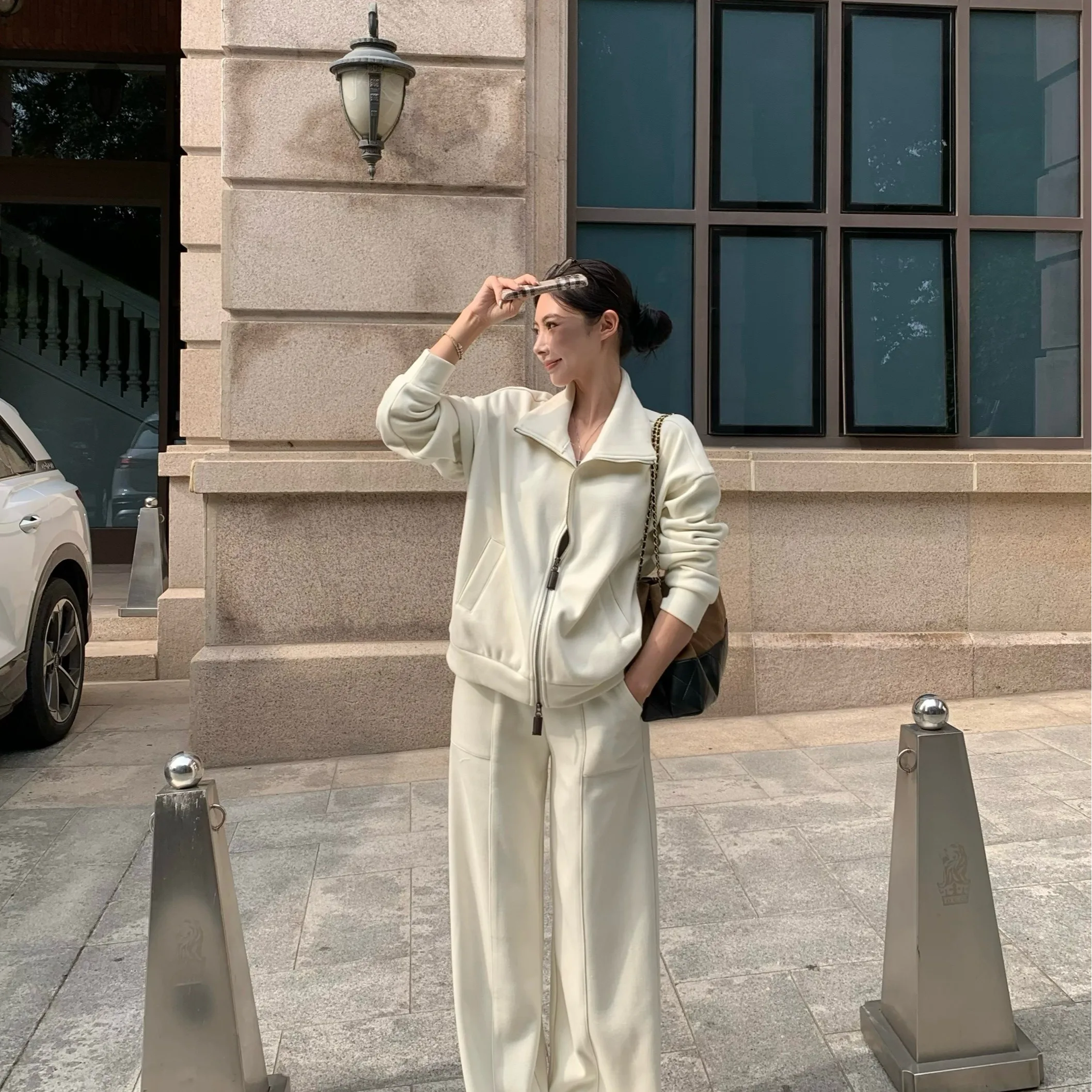 Autumn Winter Thiened Soft Comfortable Women's Outerwear Loose Wide Leg Pants Set Chic Casual Loose Fit Two Piece Suit