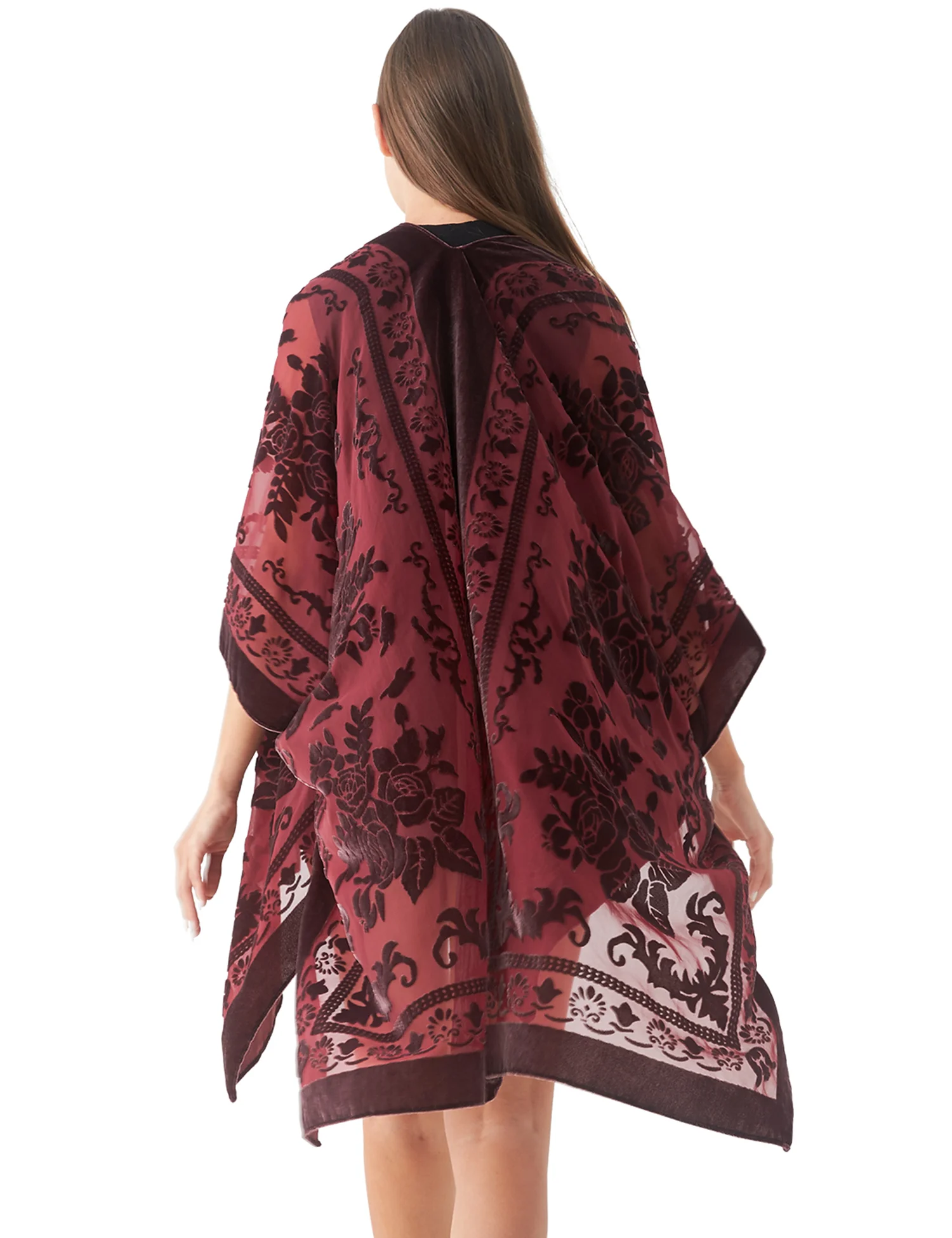 WeHello-Bohemian Style Long Cardigan Women\'s Purple Velvet Kimono Casual Versatile Beach Shawl JYPF-49