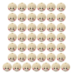 50Pcs Round Hole Wooden Smiles Face Beads Sets for DIY Decorations Smiles Beads