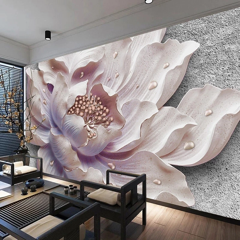 Custom 3D Relief Peony Jewelry Flower Study Bedroom Photo Self Adhesive Wallpaper Living room sofa TV background wall restaurant