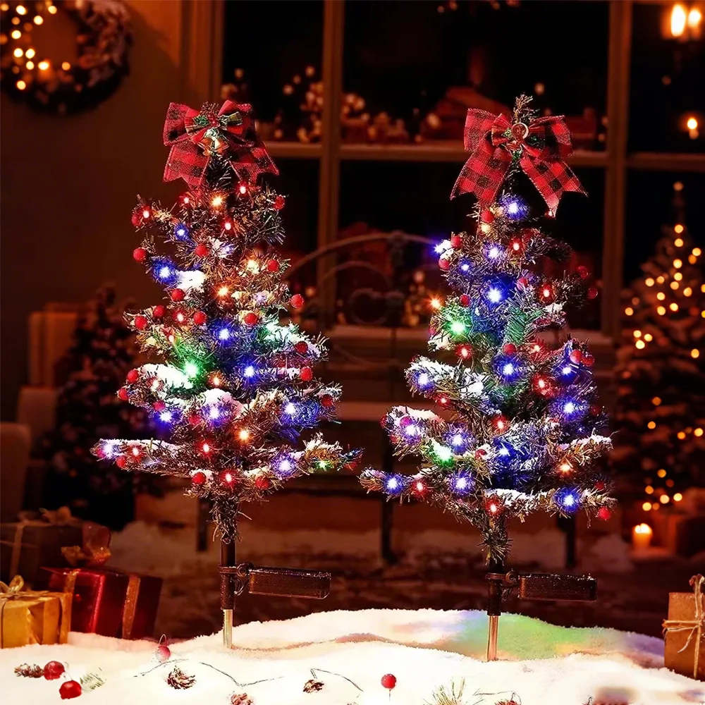 

2PCS Christmas Tree Solar Lights LED Garden Lamp Outdoor Waterproof Lawn Landscape Holiday Party Lawn Decorations Floor Lights