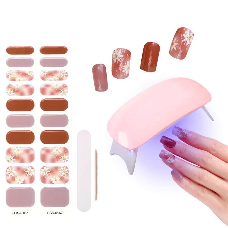 

1Sheet Solid Color Semi Cured Gel Nail Sliders Manicure Decor UV Lamp Need Full Cover Gel Nail Art Stickers Gel Nail Wraps