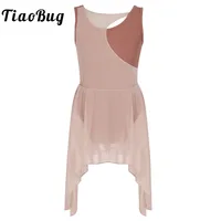 Vestido de baile de Ballet para niñas, sin mangas, leotardo de bailarina recortado, tutú, bloque de Color, vestido de actuación de danza contemporánea lírica