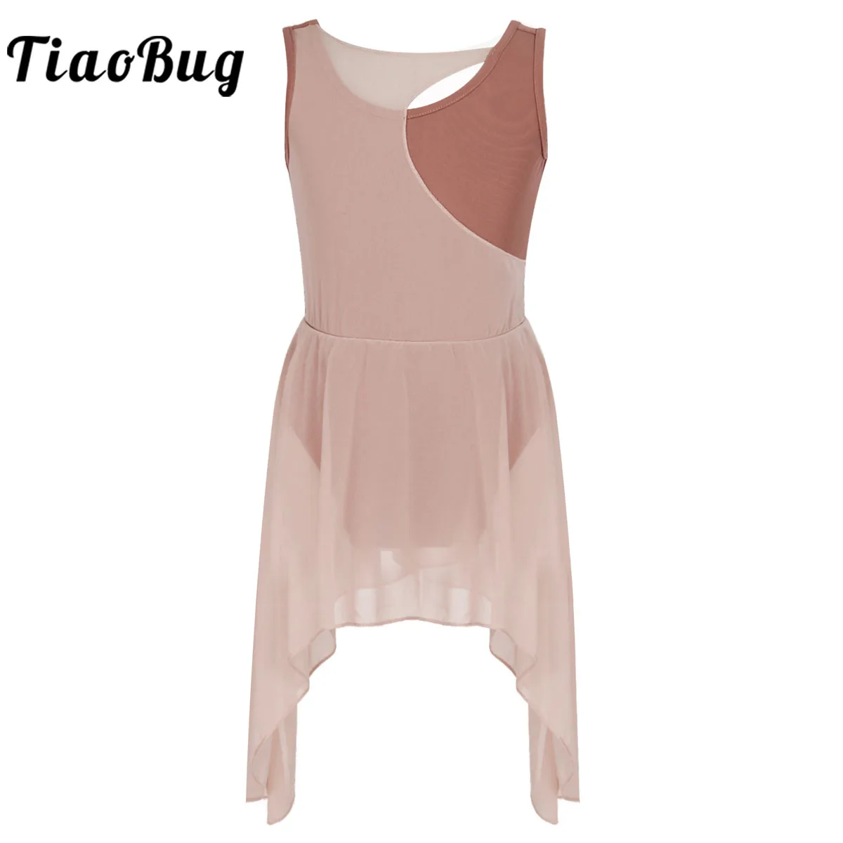 Dziecięca sukienka do tańca baletowego dla dziewczynek bez rękawów z wycięciem baleriny trykot Tutu Color Block liryczna współczesna sukienka do tańca