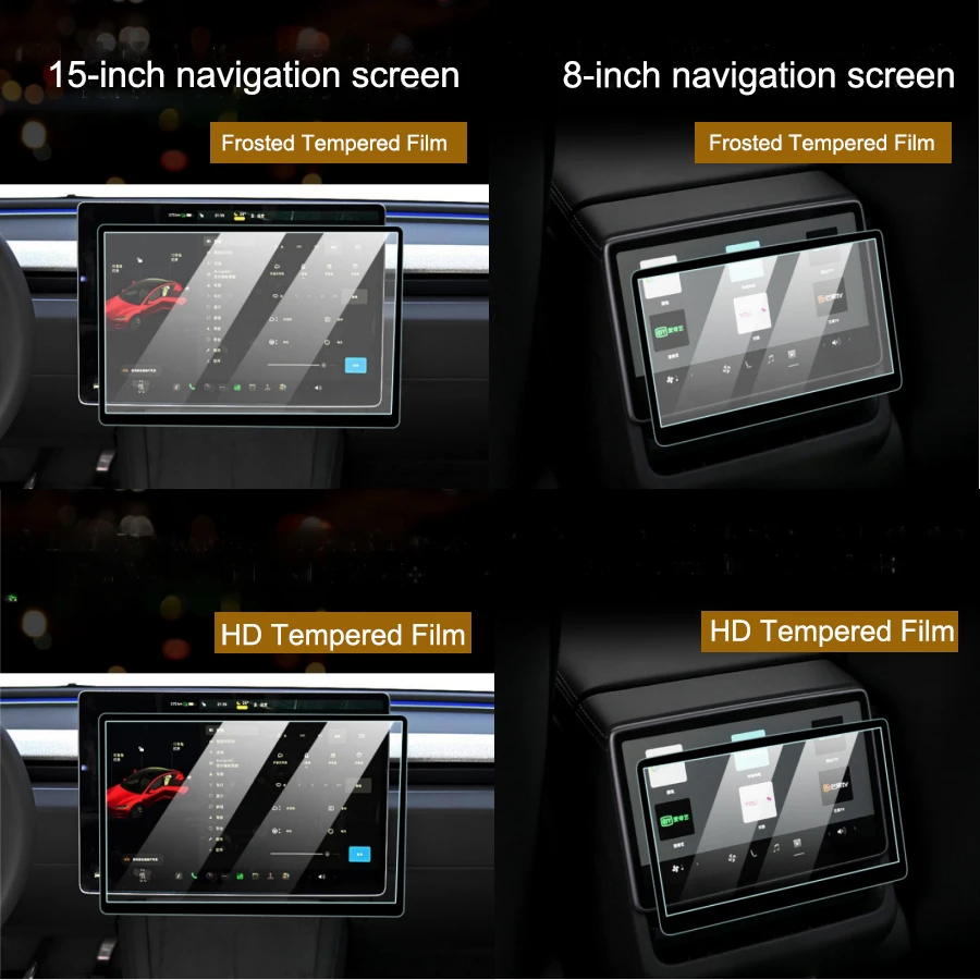 For Tesla Model 3 Highland 2024 15-inch Touch Screen Protector Tempered Film Model 3+ 8-inch Rear Row Display Tempered Glass HD