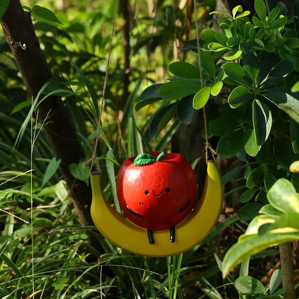

Funny Cute Hanging Planter Swing Orange Shape Resin Sculpture Planter Decorative Handmade Fruit Shape Flower Pot Balcony