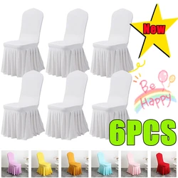 New 6-1PC Wedding Chair Cover Party Decoration Spandex With Skirt Pleated Use Elastic Stretch Dining Birthday Hotel Banquet Gift