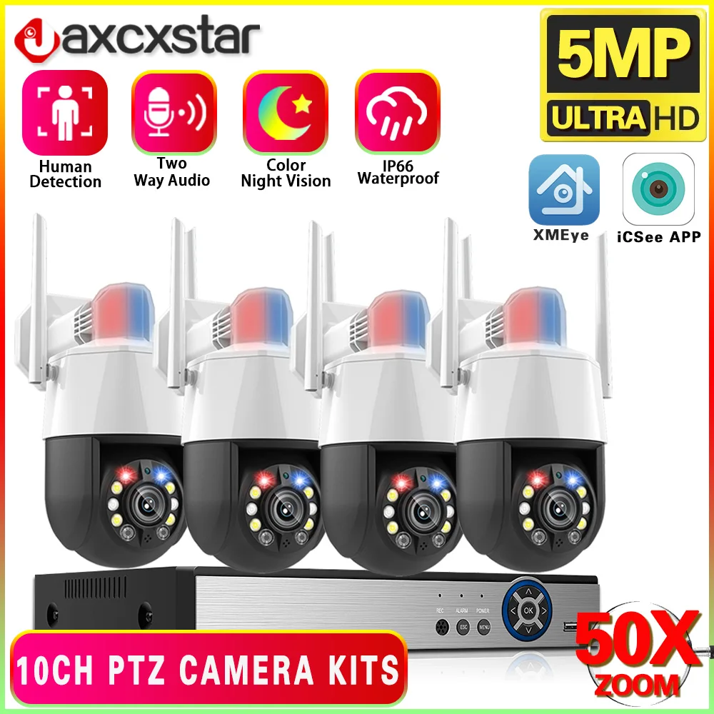 

4K 10CH POE NVR 5MP WiFi 50X PTZ Zoom Wireless CCTV System Two Way Audio Color Night IP Security Camera Video Surveillance Kits